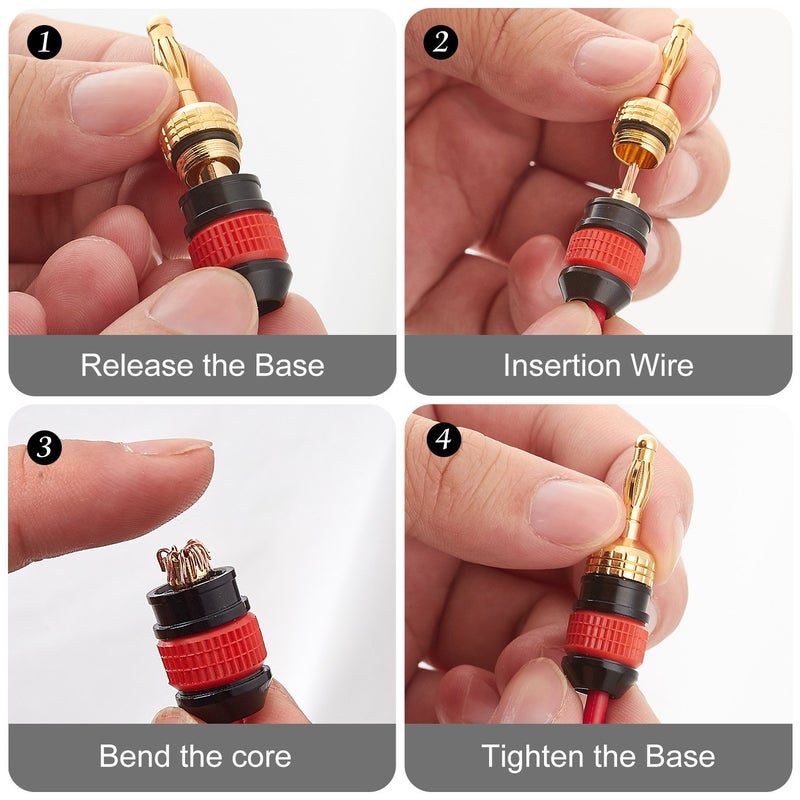WGGE WG-008 24K Gold Safety Speaker Connector Banana Plugs for Speaker Wire, Wall Plate, Home Theater, Audio/Video Receiver, and Sound Systems ((12 Pairs (24 Plugs))) - Image 5